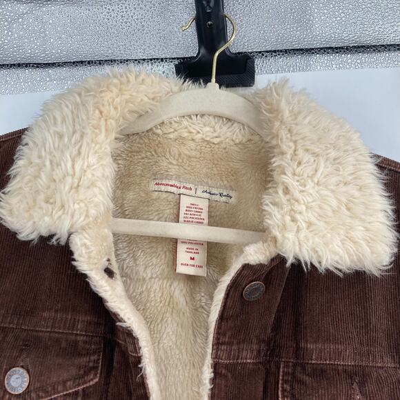 Abercrombie & Fitch Brown Corduroy Sherpa Lined Trucker Coat Western Y2K Medium - Picture 5 of 10